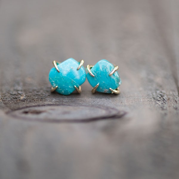 Raw Turquoise Earrings,Raw Blue Earrings,Turquoise Stud Earrings,Blue Turquoise Jewelry,Tiny Stud Earring,Dainty Jewelry,December Birthstone