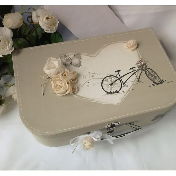 Urne de Mariage Valise, style romantique, moyen modèle, personnalisable