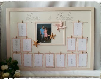 Starfis table plan, beige and pink colors, to personalize