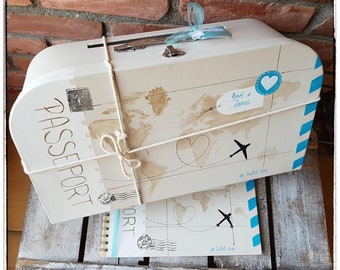 Suitcase wedding set, guest book, travel destination, personalized