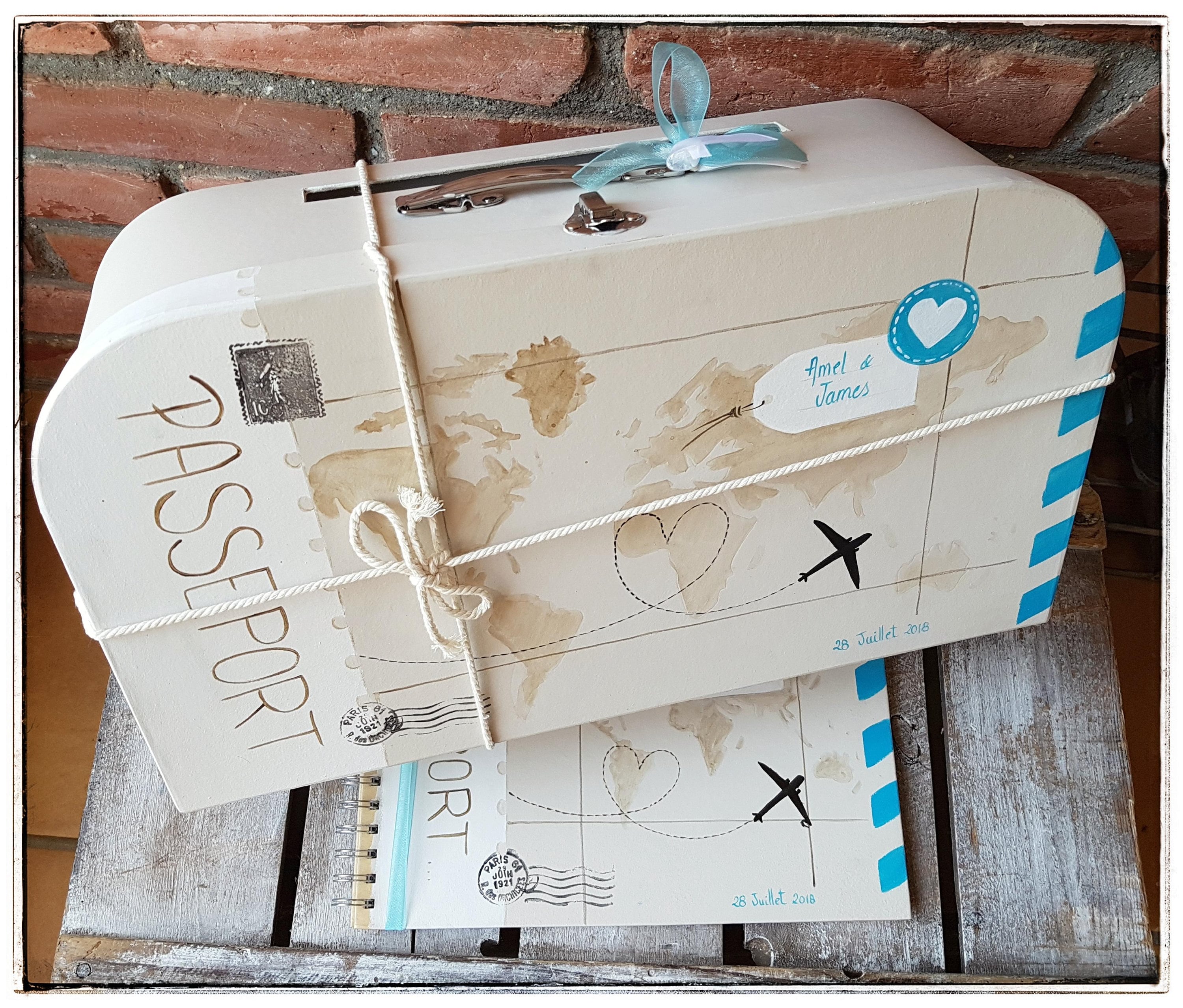 Set de boda personalizado con maleta, libro de firmas, destino de viaje -  Etsy México, image size:3000x2556