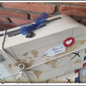 Bruiloft urn en gastenboek set, 'Air Mail, medium model koffer afbeelding 2