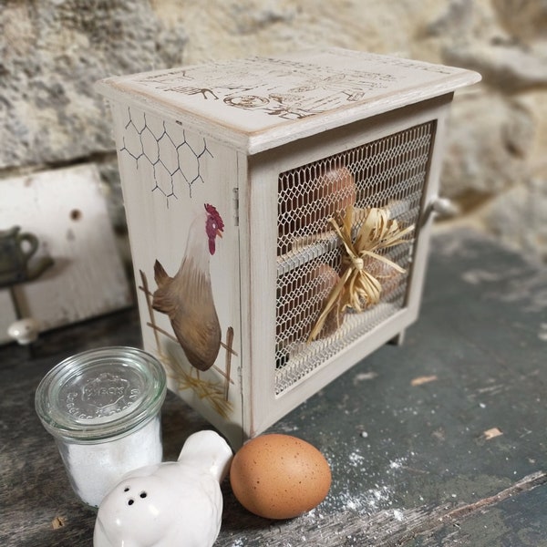 Wooden cabinet for eggs, country style, for 12 eggs
