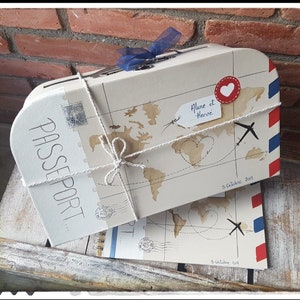Bruiloft urn en gastenboek set, 'Air Mail, medium model koffer afbeelding 1