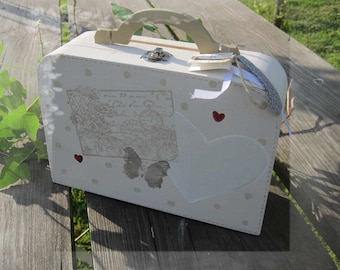 Suitcase Wedding urn, Butterfly and heart, Small wooden model