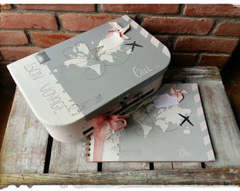 Wedding urn set, "Bon Voyage" suitcase, guest book, large size