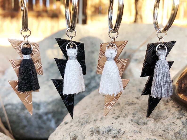 Leather Lightning Bolt Keychain W/tassel Small Etsy