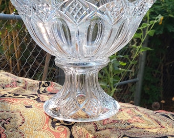 EAPG DUNCAN MILLER Vintage Egg Nog Punch Bowl Pressed Glass Pattern 2 Piece Bowl and Pedestal  Clear Glass Circa 1903 1904