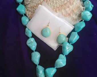 METROPOLITAN MUSEUM Of ART Vintage Faux Turquoise Necklace And Earrings Set Reproduction of Tibetan Set Circa 2000's Collectible Jewelry