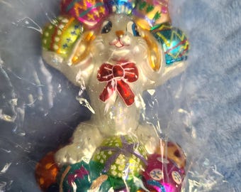 CHRISTOPHER RADKO "An even dozen jr." Ornament ,bunny circa 2001. New old stock sealed bag, easter