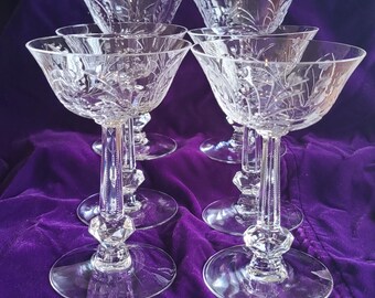 HEISEY CRYSTAL COURTSHIP pattern. Champagne/ tall sherbet set 6 wheelcut midcentury