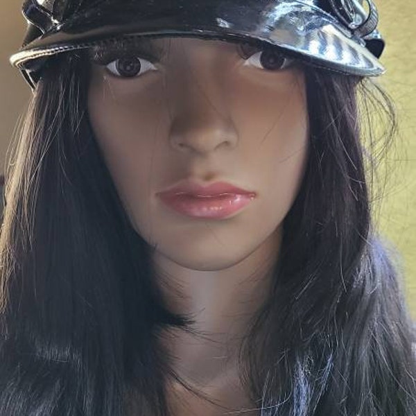 FAUX PATENT LEATHER Newsboy Cap  Baker Boy Look Vintage Circa 1990s Hat