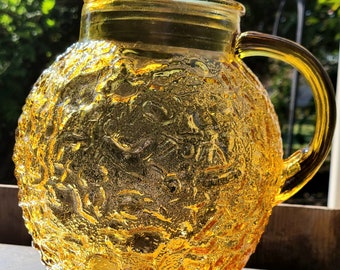 MILANO HONEY GOLD Pitcher By Anchor Hocking Vintage Circa 1960s - 1970s Pressed Glass