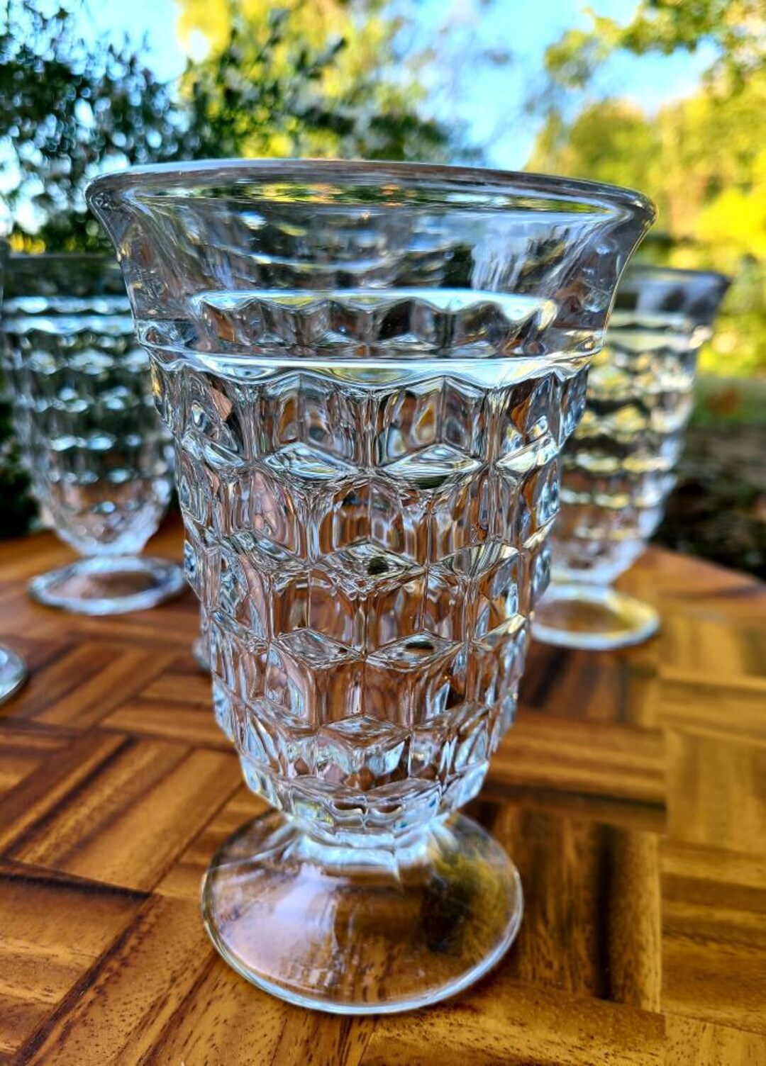 AUTHENTIC FOSTORIA AMERICAN Vintage Set of 6 Clear Crystal Stacked Cube