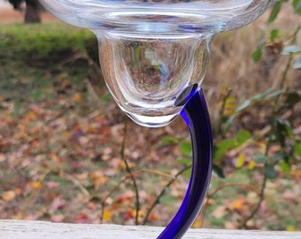 LIBBEY BRAVURA MARGARITA Glasses Modernist Design Cobalt Blue Curved Stems Vintage Set of 4 Circa 1990's Barware