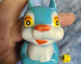 VINTAGE HOPPY BUNNY Windup hongkong easter aqua blue midcentury.