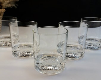 CROWN ROYAL LOWBALL Whiskey Glasses " On The Rocks "/ Old Fashioned Barware Set of 5 Vintage  1980's Man Cave Distilleriana