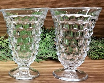 AUTHENTIC FOSTORIA AMERICAN Vintage Set of 2 Crystal Stacked Cube Early American Cubist Style Iced Tea/Water Glasses Circa 1915-1982