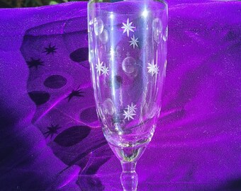 Moon Starburst Wheel Cut  wine iced tea goblets Set of 6 Mid Century Circa 1951 -1960 Drinkware magical mystic witchy atomic age, barware