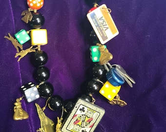 KATRINA GAMBLING  NECKLACE 1980's_90's dice goodluck themed 12 charms.