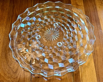 FOSTORIA AMERICAN CUBIST Cake Plate 3 Toed Footed Vintage 1915-1982  Stacked Cube Serving Ware