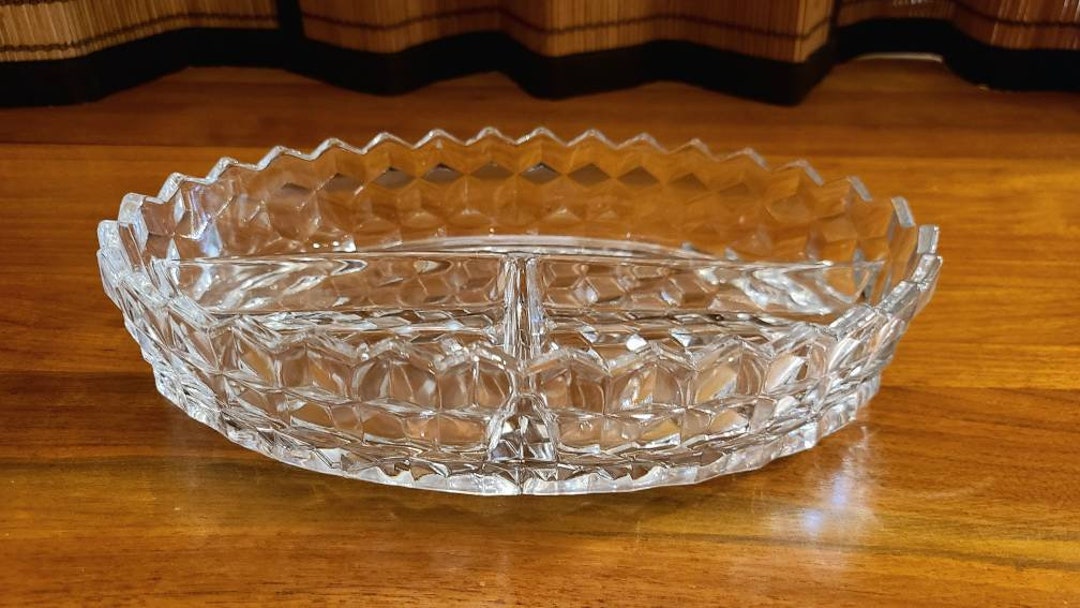 AUTHENTIC FOSTORIA AMERICAN Vintage Crystal Divided 3 Compartment