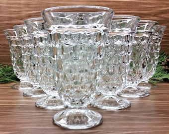 AUTHENTIC FOSTORIA AMERICAN Vintage Set of 10 Clear Crystal Stacked Cube Early American Cubist Style Iced Tea/Water Glasses Circa 1915-1982