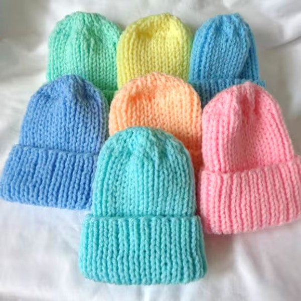 Hand KNITTED NEWBORN Hats Skullcap & Beanies