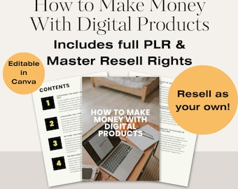 How to Make Money With Digital Products eBook MRR PLR PDF template with Master Resell Rights Included, Canva, Social Media, Online Business