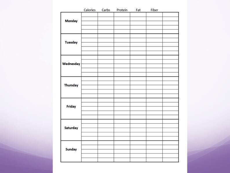 Printable Weekly Nutrition/macro Tracker in Rainbow or Black &amp; White for Food Counting Calories ...