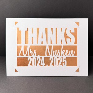Lehrer-Dankskarte Personalisierte Dankeskarte für Lehrer Benutzerdefinierte Name Dankeskarte mit Schuljahr Metallic Danke maßgeschneiderte Karte