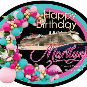 Happy Birthday Cruising Magnet Personalized Ship Balloons and Flamingo
