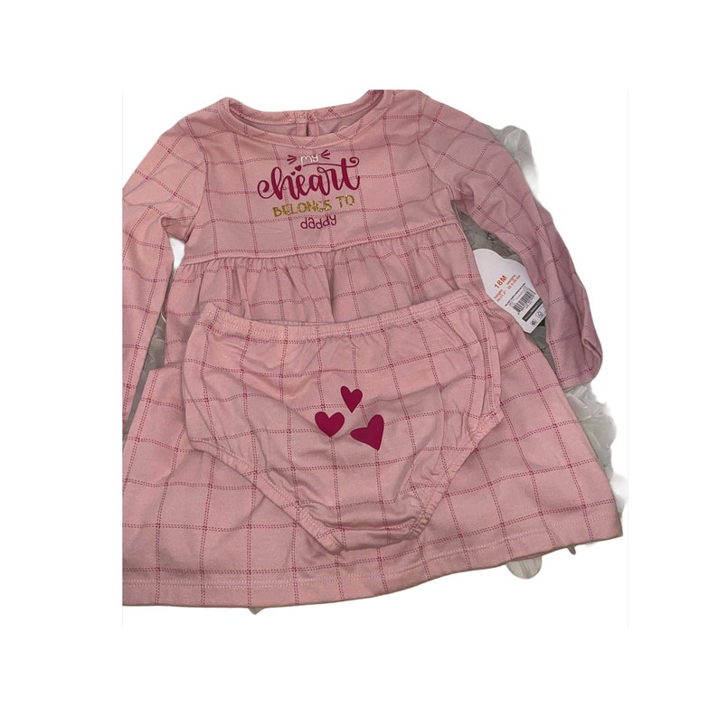 Baby Toddler Girl\u2019s Valentine\u2019s Dress and Bloomers My heart belongs to Daddy Size 18 Months