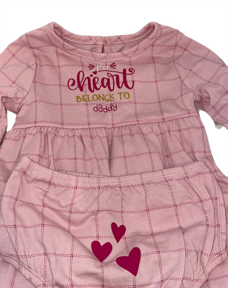 Baby Toddler Girl\u2019s Valentine\u2019s Dress and Bloomers My heart belongs to Daddy Size 18 Months