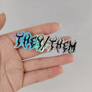 They/Them glitter pronouns pride sticker nonbinary