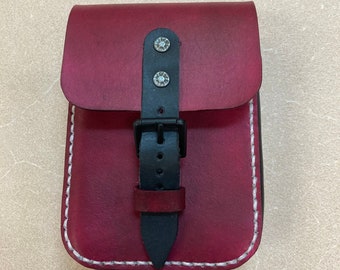 Leather Belt Bag, Burgundy with Black, Handmade of Genuine Leather