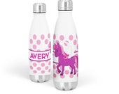 Unicorn Water Bottle - Pink Dots Unicorn Metal Water Bottle, Purple Unicorn Personalized Waterbottle, You Pick Unicorn - Kids Name Gift