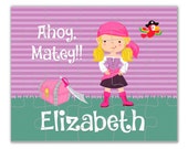 Pirate Puzzle - Purple Stripe Teal Girl Pirate Puzzle, Little Pink Pirate Treasure Personalized Puzzle, You Pick Pirate - Kids Name Gift