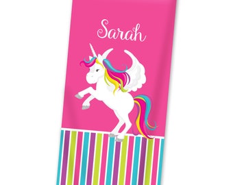 Unicorn Personalized Beach Towel - Pink Unicorn Lightweight Pool Towel, Magic Rainbow Unicorn Bath Towel, You Pick Unicorn - Kids Name Gift