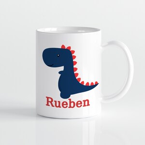 Dinosaur Personalized Mug - Blue TRex Dino Cup, Red Jurassic Dinosaur Mug, You Pick Dino, Plastic Metal Ceramic Kids Mug - Childs Name Gift