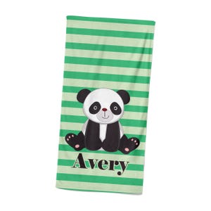 Panda Beach Towel - Green Stripes Black White Bear Lightweight Pool Towel, Baby Panda Personalized Towel, You Pick Bear - Kids Name Gift