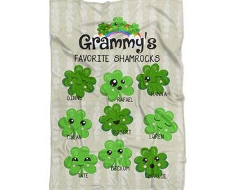 Grandma Blanket - St Patricks Day Grandkids Soft Throw Decoration, Silly Green Shamrock Kids Name Personalized Blanket - Mothers Day Gift