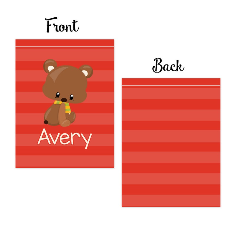 Teddy Bear Autumn Bag Red Stripe Fall Animal Cinch Sack Bear Cub Personalized Drawstring Backpack Kids Name Gift You Pick Animal