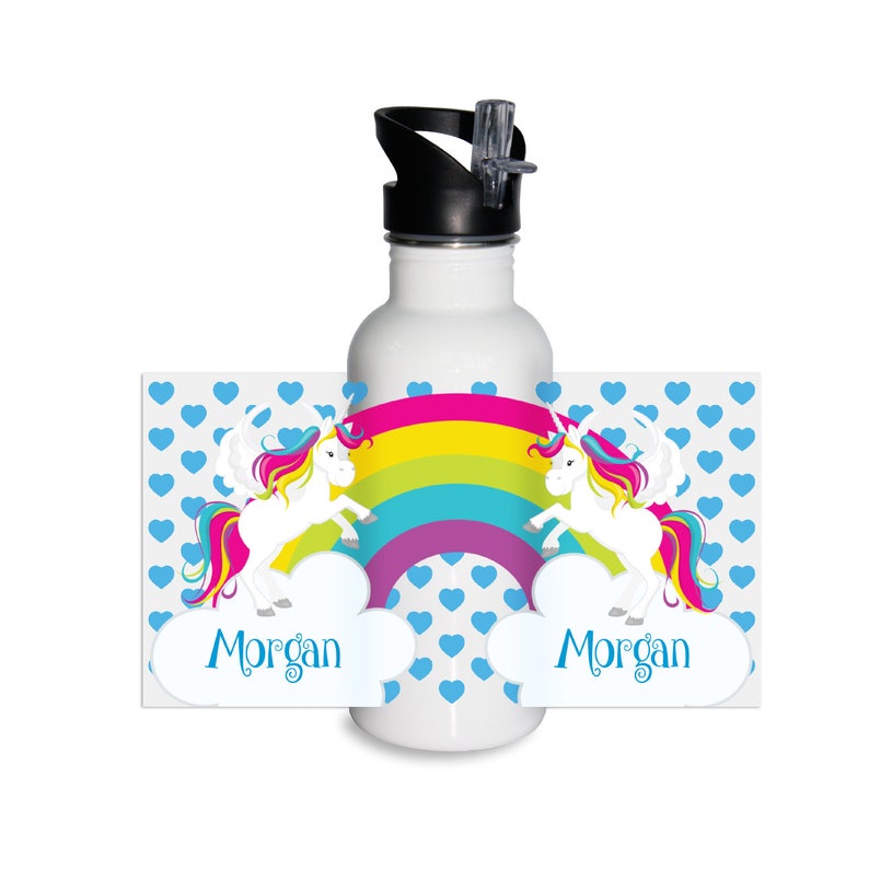 Childs Name Gift Blue Heart Unicorn Metal Bottle You Pick Unicorn Rainbow Unicorn Personalized Waterbottle Unicorn Kids Water Bottle