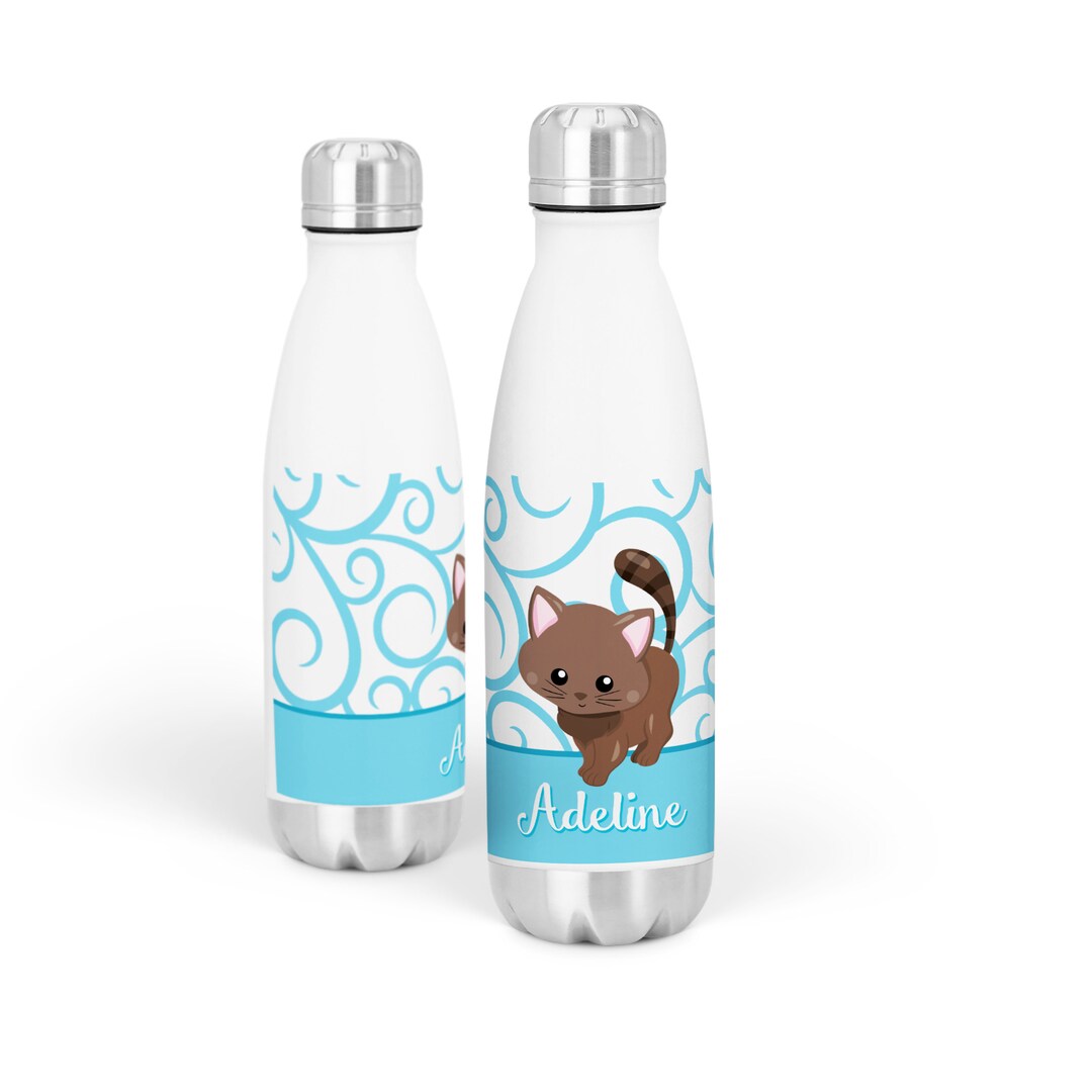 Personalized Cat Water Bottle Blue Swirls Kitten Stainless - Etsy