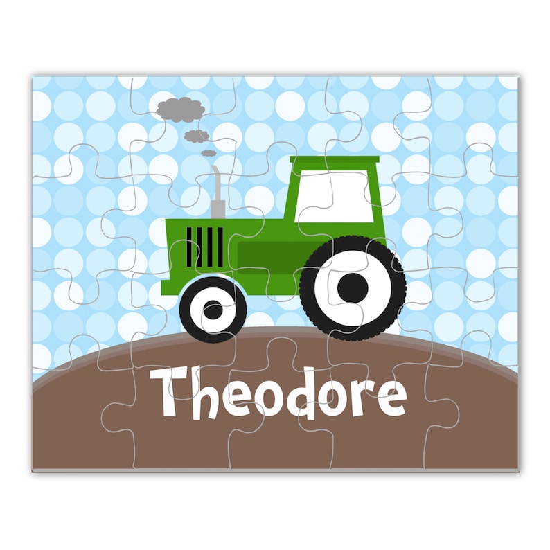 You Pick Tractor Farmers Green Tractor Toddler Puzzle Kids Name Gift Tractor Personalized Puzzle Blue Dots Farm Personalized Puzzle