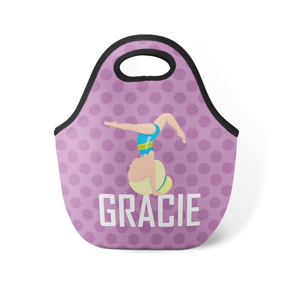 Personalized Gymnastic Lunch Tote Purple Dot Gym Gymnast Etsy