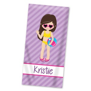 Pool Personalized Beach Towel - Purple Stripe Swimmer Lightweight Pool Towel, Yellow Girl Pool Bath Towel, You Pick Girl - Kids Name Gift