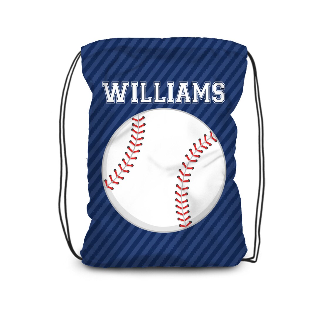 Baseball Drawstring Backpack Blue Stripe Sports Player Cinch Sack, Kids