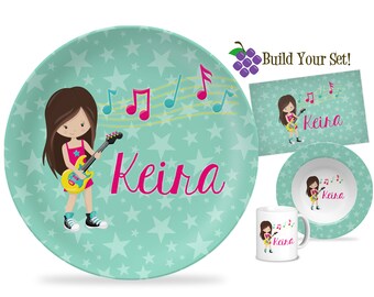 Rock Band Plate Pink Rock Star Girl Melamine Personalized Name Plate Rock Band Plate Pink Rock Star Girl Melamine Personalized Name Plate